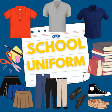   Collage of School Uniform attire pants, shirt, skirts, shoes, sneaks